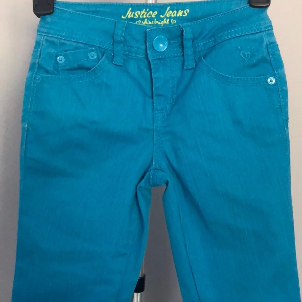 Justice Jeans Shine Bright Turquoise Jeans in Size 8 Regular